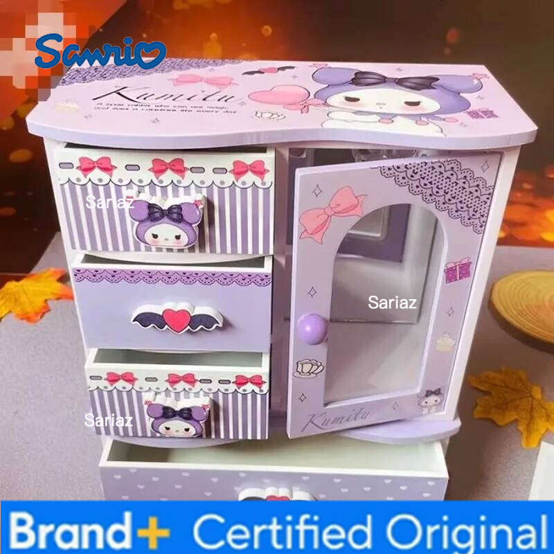 Sanrio Hello Kitty Kuromi My melody Japanese cute kawaii girl wooden jewelry storage desktop organizer box creative holiday gift H260129