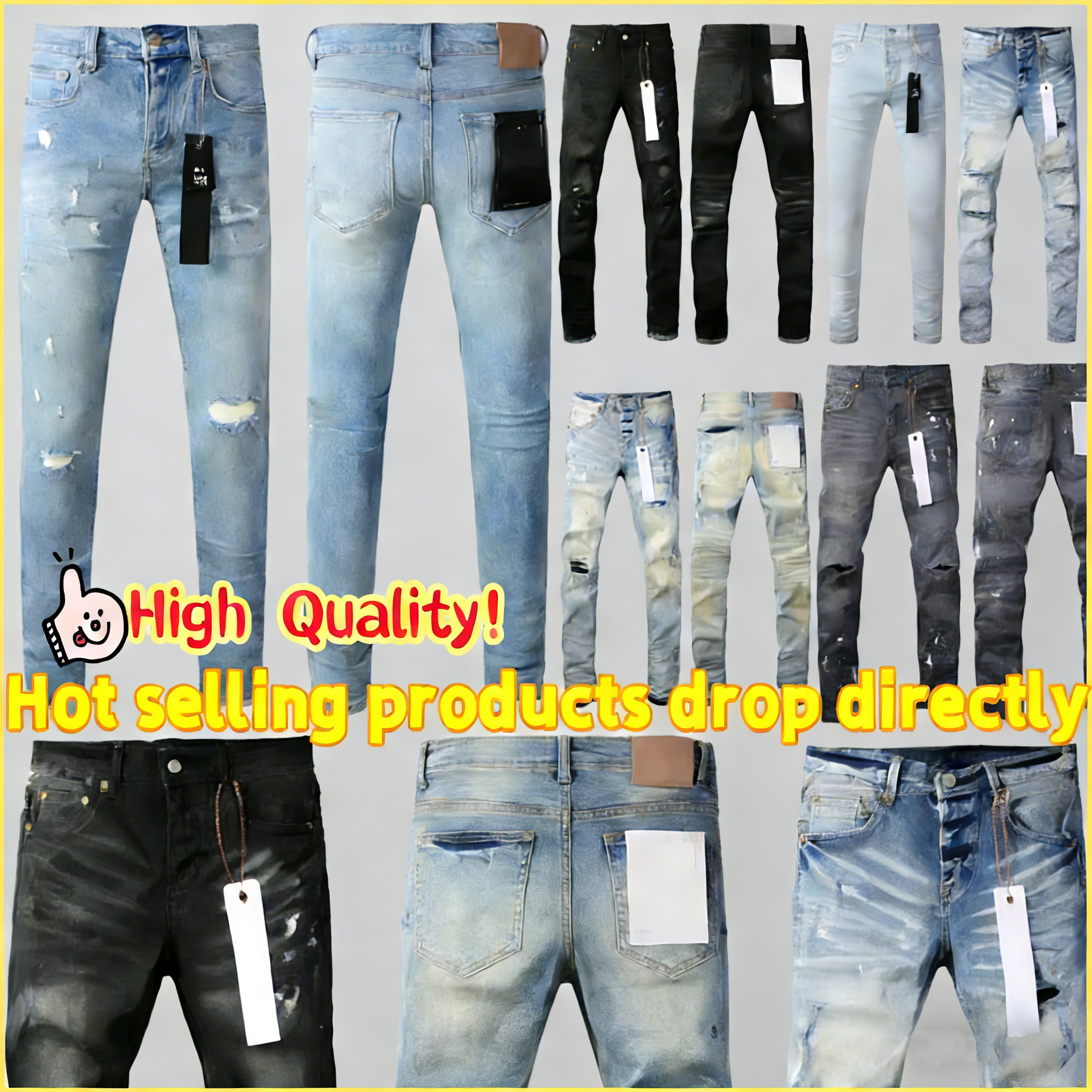 Purples jeans men Designer Jean For Mens jeans letters Designer Pants Denim Trousers Mens brands jeans High Quality Straight Retro Ripped Biker Jean