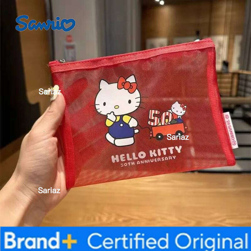 Sanrio Hello Kitty Mesh Cosmetic Kawaii Waterproof Clutch Bag Cartoon Printed Makeup Organizer Large Capacity Toiletry bag H260129