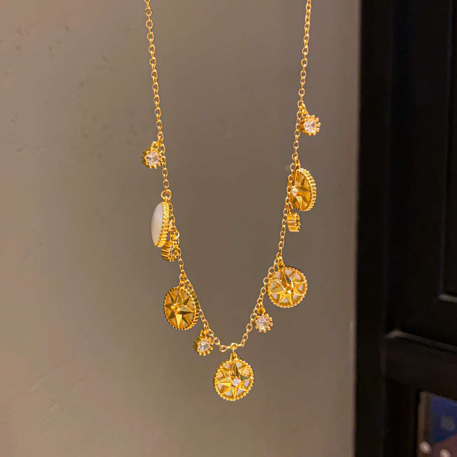 Designer Zircon Mother-of-Pearl Bracelet Geometric Instagram-Worthy Niche Jewelry Hexagram Delicate Collarbone Chain Luxury-Inspired High-End Necklace