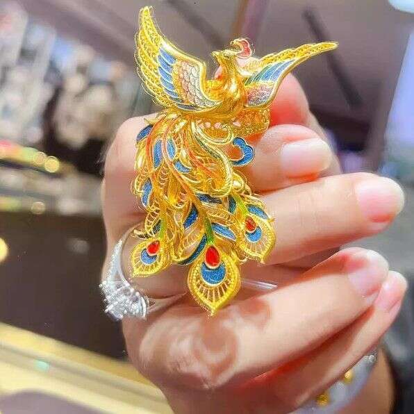 2026 New Style Dance Nine Heavens Chinese Palace Gradient Enamel Color Point Phoenix Women's Ring