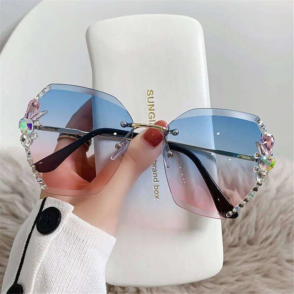 New Borderless Metal Sunglasses Women's Decorative Diamond Sun Glasses Gradient Lens Women Luxury Brand Designers Eyewear UV400 H260129