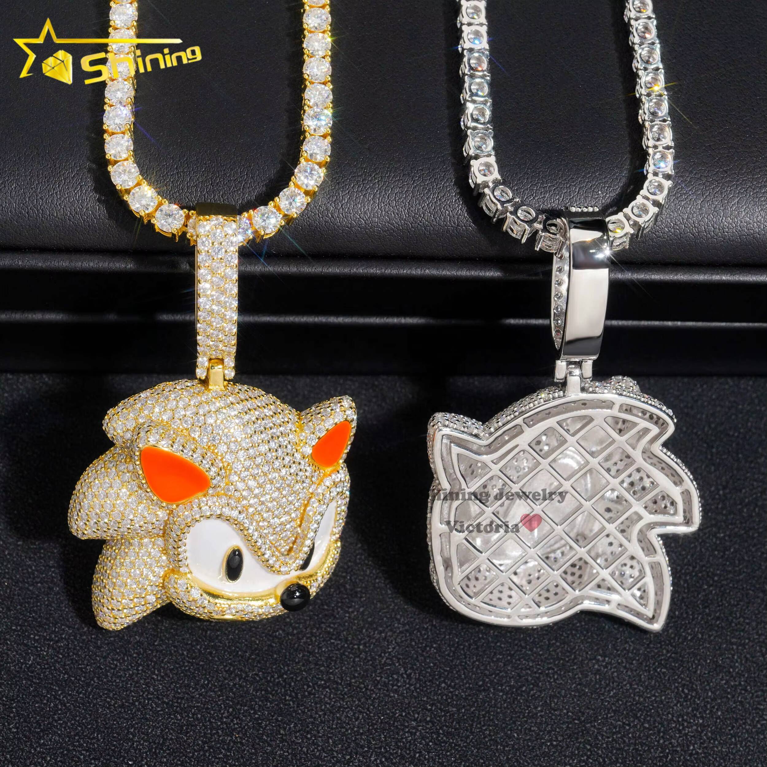 Pass Diamond Tester 25 Tall 925 Sterling Silver Iced Out Custom Sonic Pendant VVS Moissanite Diamond Pendant - view 4