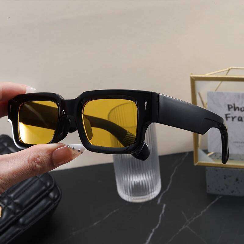 2PCS CY5539 Brand Designer Square Sunglasses Women Men Ocean Color Shades Glasses Female Fashion Rectangle Rivet Oculos De Sol H260129