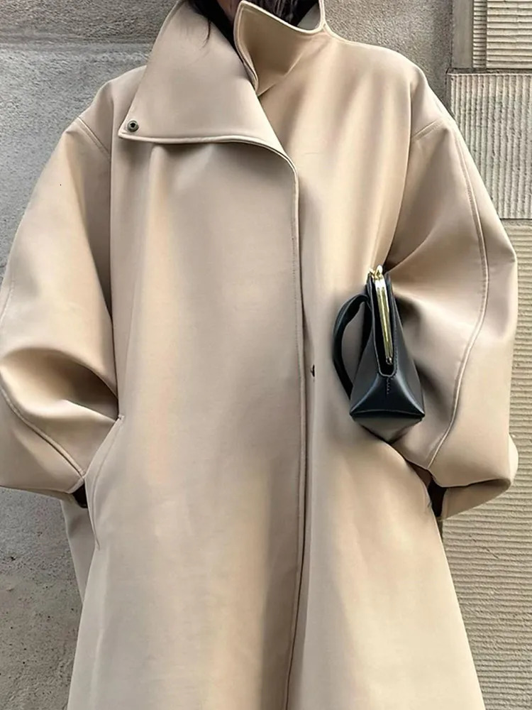 Women Solid Long Wool Blend Coat Fashion Stand Collar Full Sleeve Single-breasted Overcoat Autumn Lady High Street Outerwear 260120 - view 7