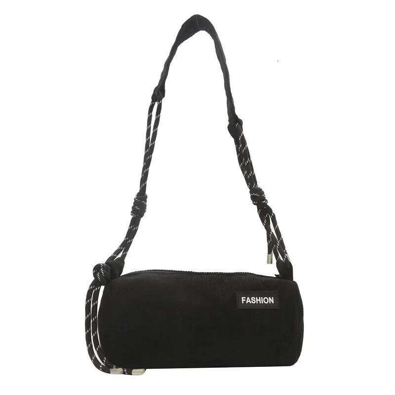 Corduroy crossbody large-capacity wide-strap single-shoulder cylindrical bag, suitable for commuting, playing and shopping XJ260129