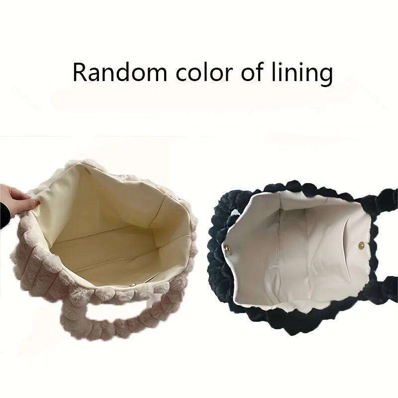 Large Capacity Plush Tote Stiped Faux Fur Shoulder Bag, Women's Soft Fluffy Handbag