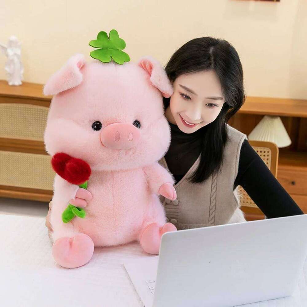 1pc 25cm/9.84in Pig cartoon bow hug flower pig children sleeping pillow doll spot plush toys Y260128