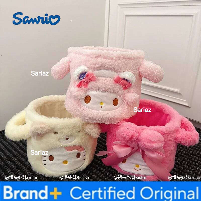 Sanrio Cute Anime Desktop Plush Storage Bucket Portable Foldable My Melody Hello Kitty Pen Holder Miscellaneous Sorting Basket Girl H260129 H260129