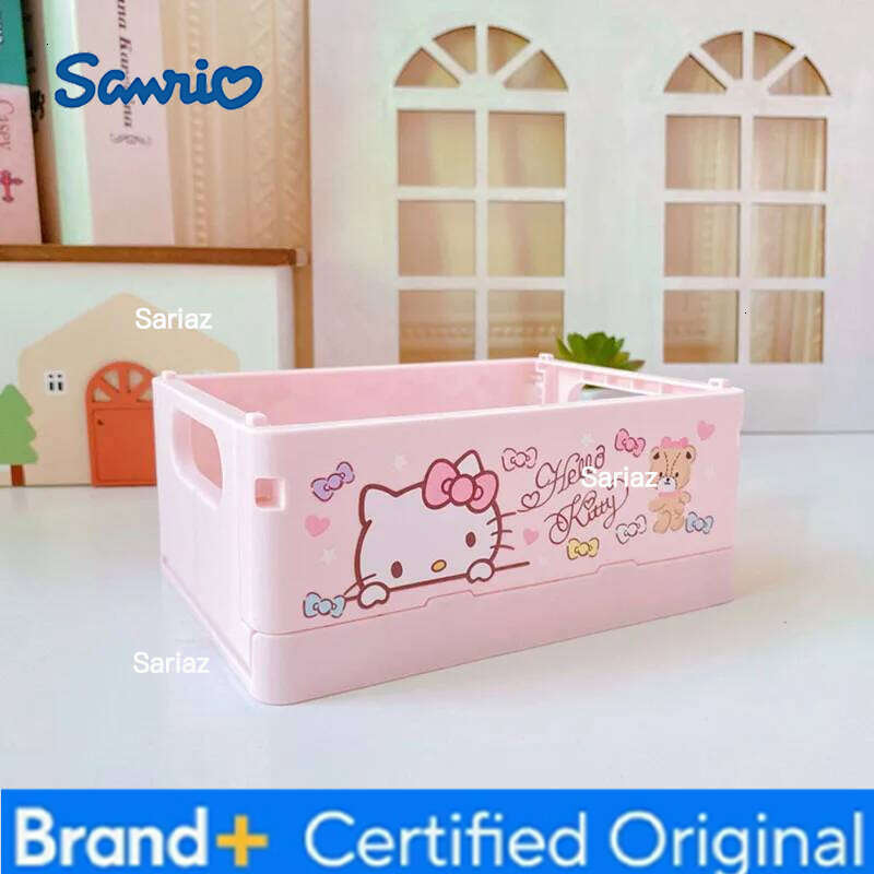 Sanrio Cute Folding Box Cartoon Hello Kitty Melody Dust Proof Cosmetics under wear Desktop Plastic Sundries Storage Case H260129