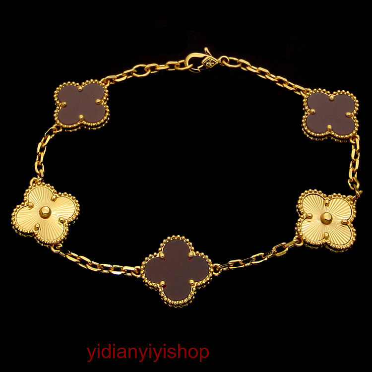 Designer Jewelry Vanly Cleef braclet Asian Jewelry Five-Flower Carved Four-Leaf Flower Red Agate Bracelet for Women Five-Flower Bracelet
