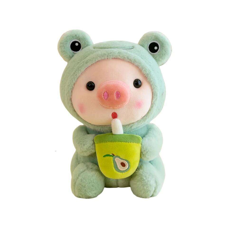 Cartoon Animal Transformation Milk Tea Pig Plush Toy Little Frog Doll Y260128