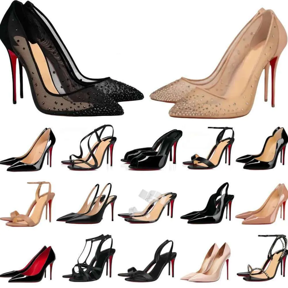 Brand heels Women High Heels Designer Red Soled Peep Pointed Toe Sandals 6cm 8cm 10cm 12cm Nude Black Patent Leather Woman Pumps Eur 35-43