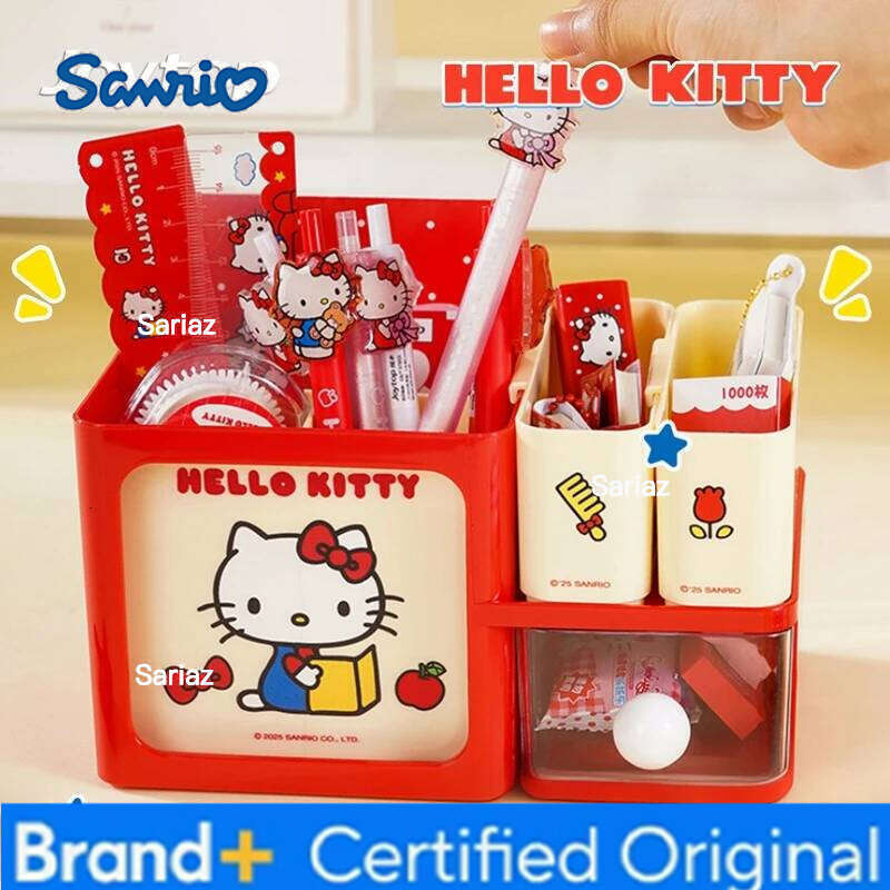 Sanrio Anime Hello Kitty Large Capacity Stationery Storage Box Kawaii Multifunctional Makeup Brush Lipstick Organizer Holiday Gift H260129 H260129