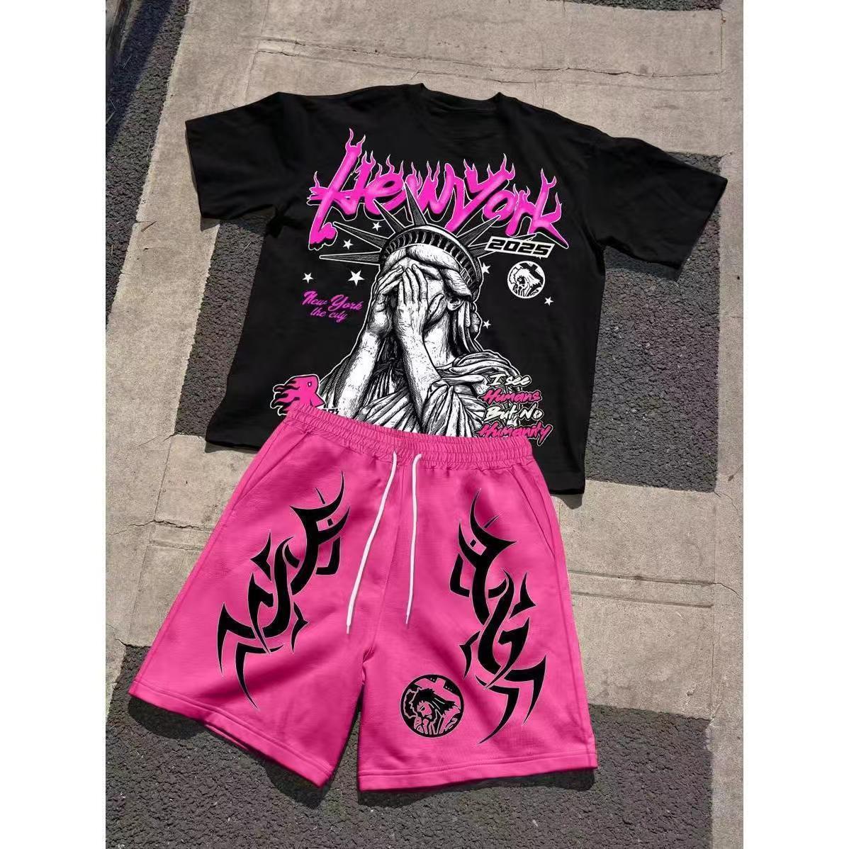 Luxury Brand Designer Clothes Plus Size Men's Short Sleeve Top And Shorts Printed Casual Sports Fashion Set European And American