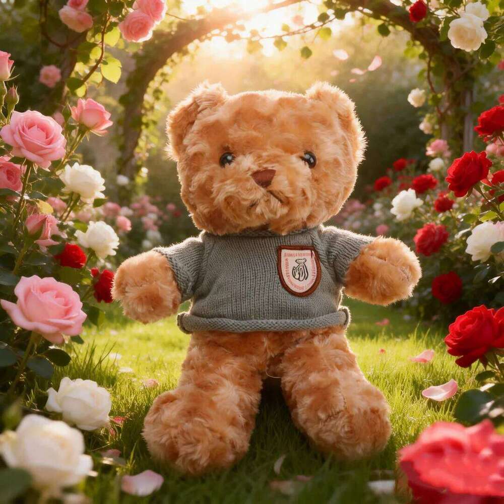 Kawaii Rose Patterned Teddy Wearing Stuffed Animal Soft Sweater Bear Valentine's Day Romantic Gift For Girlfriend Y260128