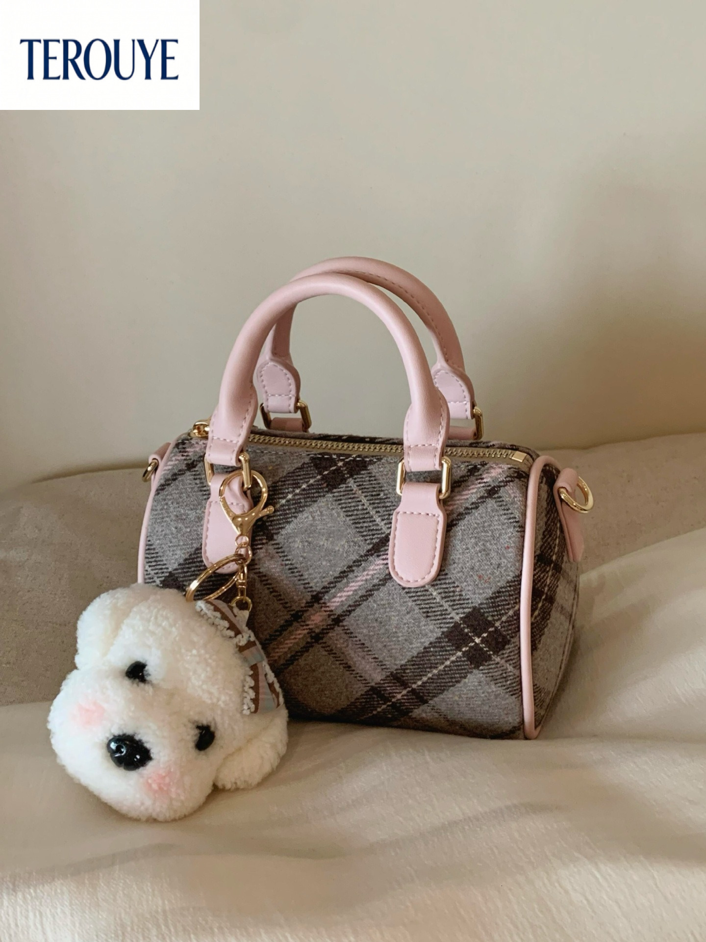 TEROUYE Korean style minimalist handbag autumn and winter new item niche design plaid luxury bag retro fashion women's shoulder bag
