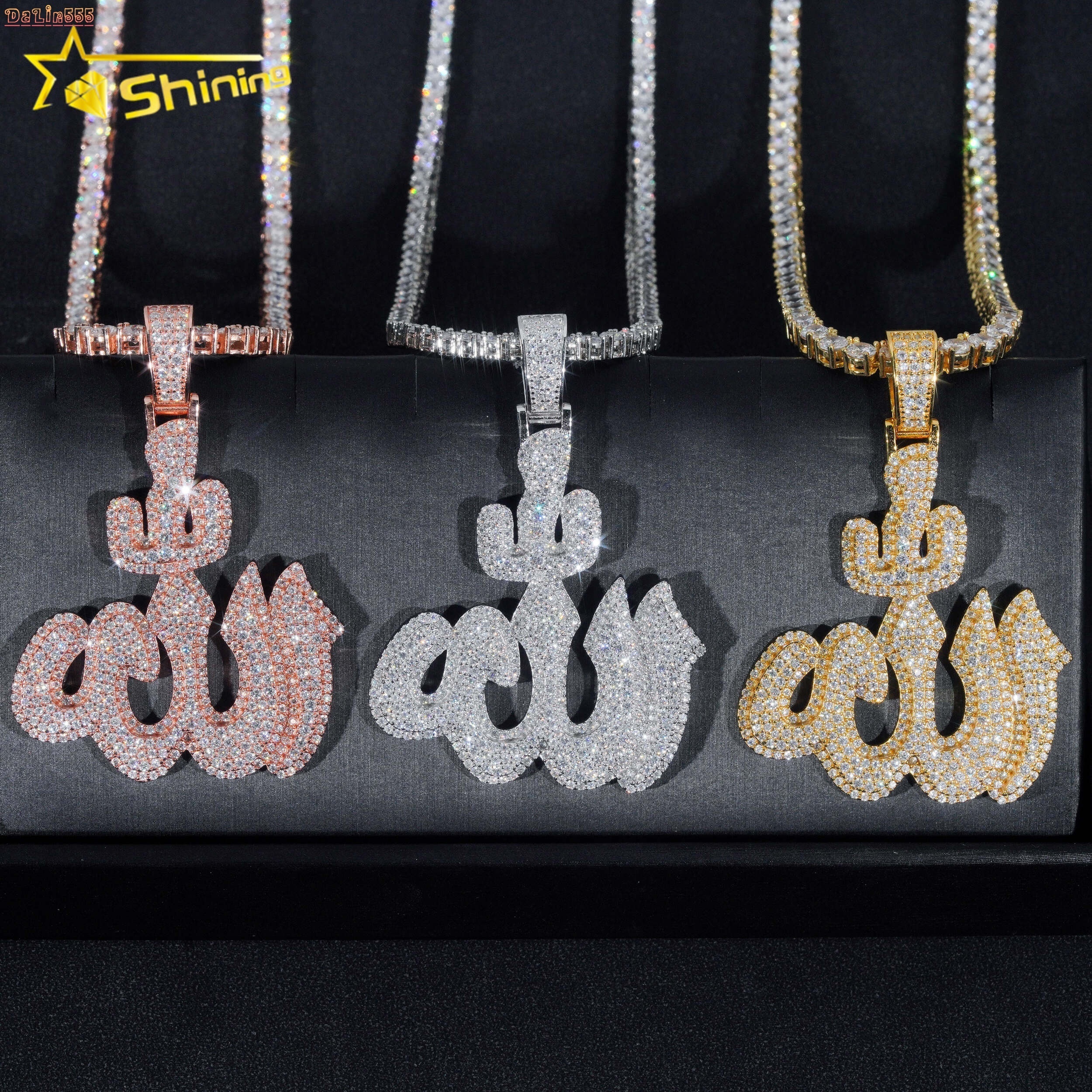 GRA Fine Jewelry 925 Sterling Silver Gold Plated Diamond Iced Out Hip Hop Jewelry Custom Moissanite Pendant Allah Pendant