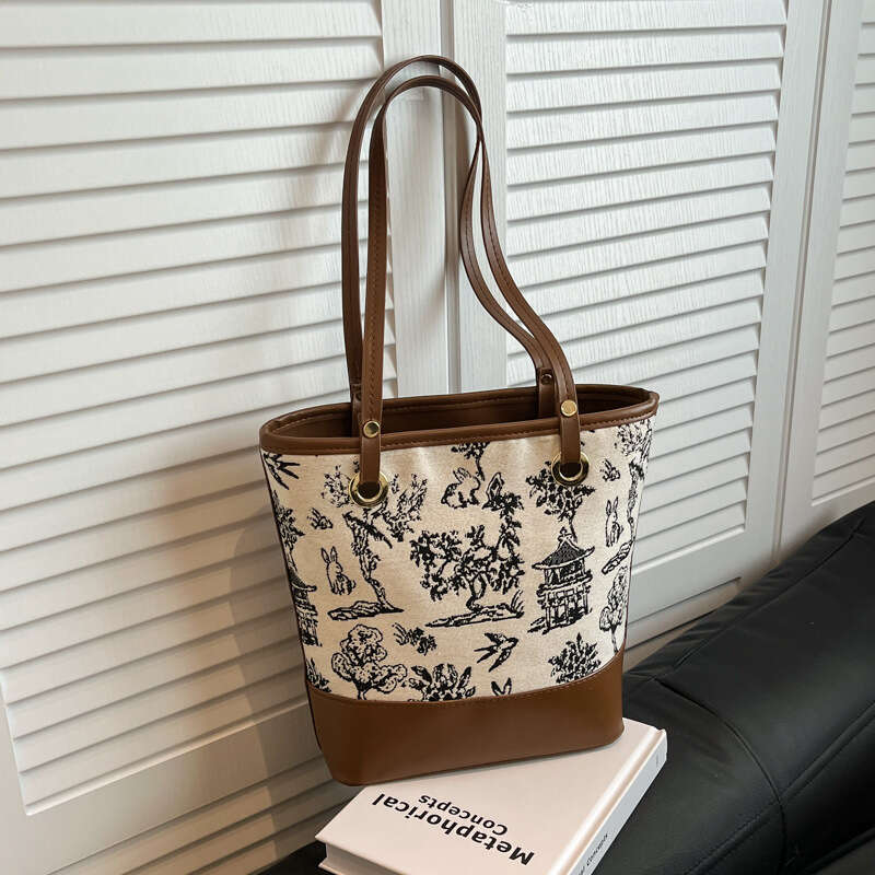 New Trendy Chinese Style Printed Women's Spring Fashionable Large Capacity Commuter Bucket Underarm Shoulder Bag Evergwish