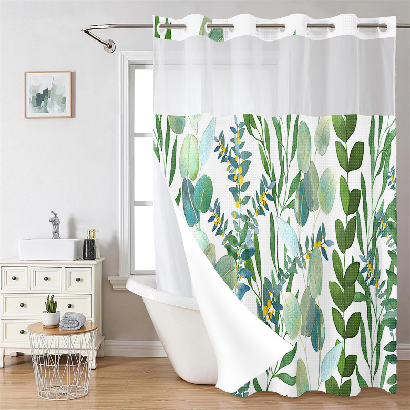 YL-38241 Digital Printed Double-Layer Large Ring Polyester Shower Curtain - Waterproof and Mildew-Proof, Floral Pattern Bathroom Curtain