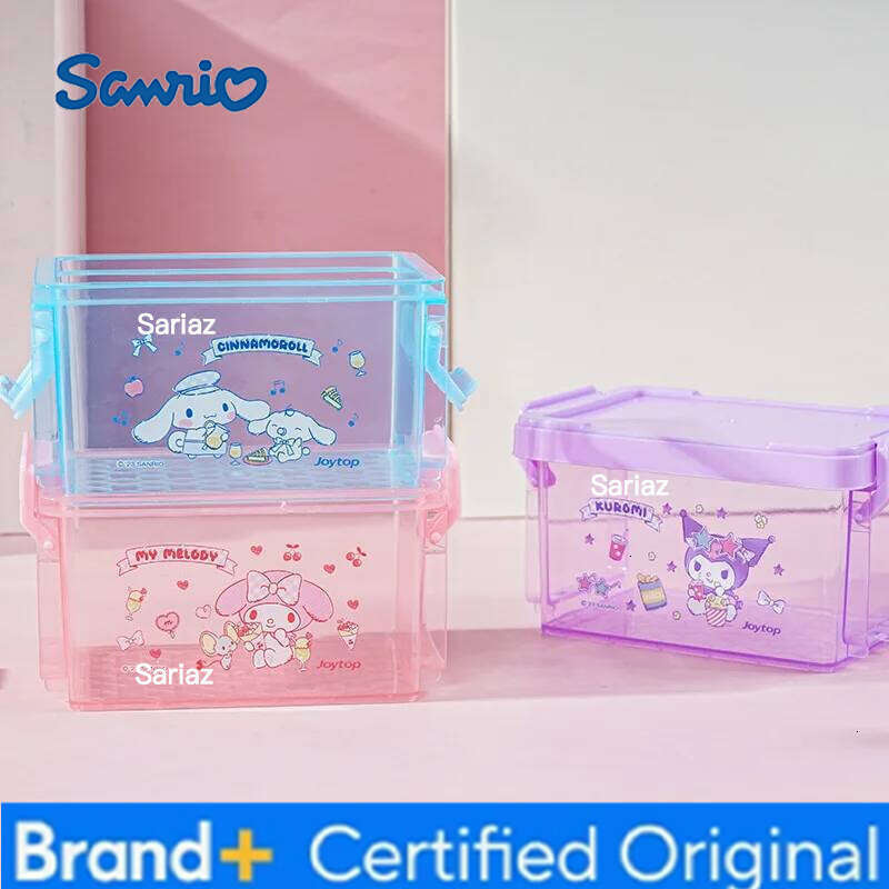 Sanrio Kawaii Cinnamoroll Three Layers Storage Kuromi My Melody Desktop Cosmetic Jewelry Snack Folding Plastic Box Girls H260129