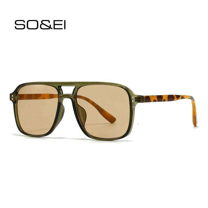 SO&EI Fashion Double Bridges Square Rivets Women Sunglasses Retro Men Gradient Shades UV400 Sun Glasses H260129