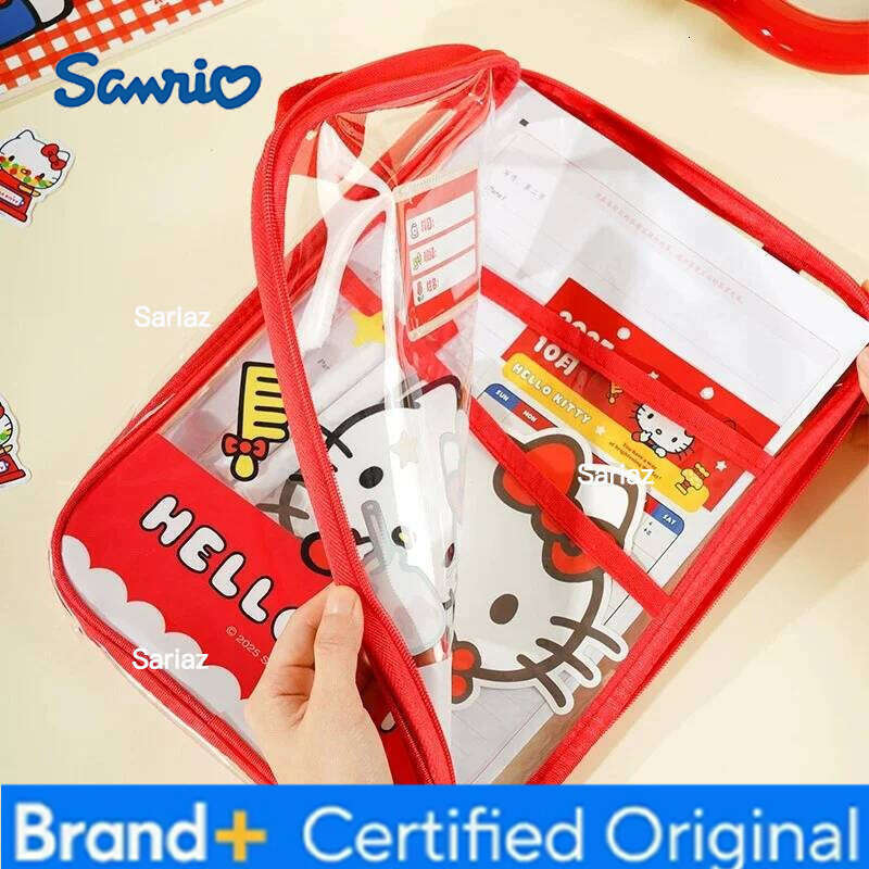 Sanrio 4pcs Anime Hello Kitty large-capacity L-shaped A4 document Kawaii multi-layer classification thickened paper storage bag H260129