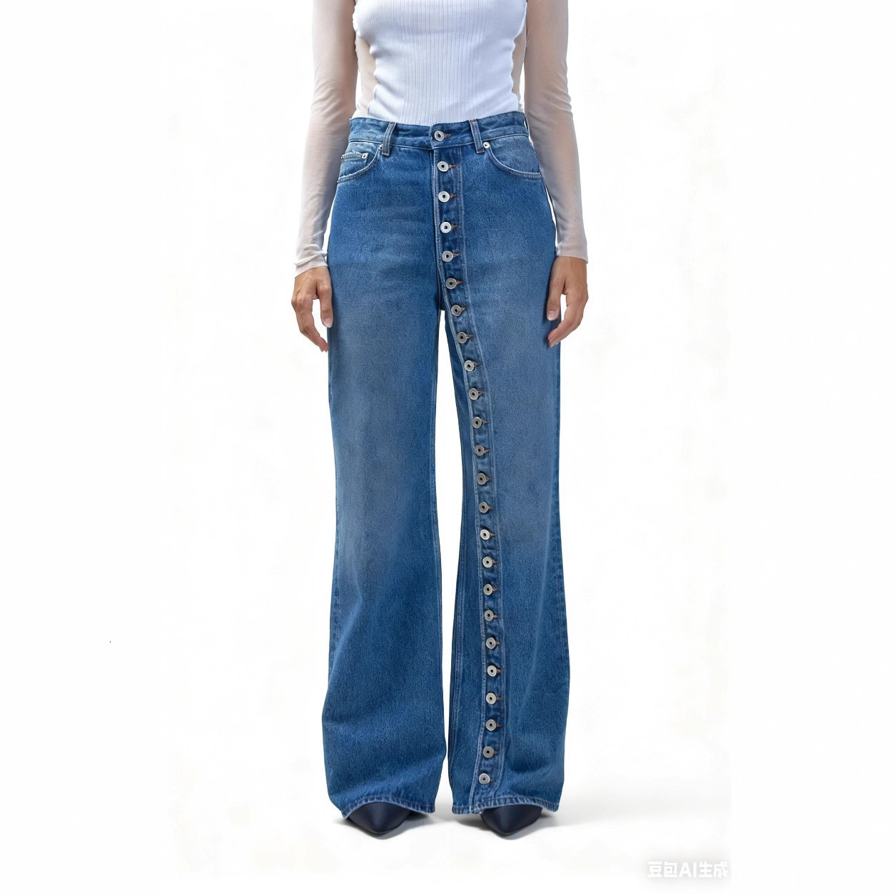 American Style Washed High Street Personality Jeans for Women Autumn New Design Single-Breasted Straight-Leg