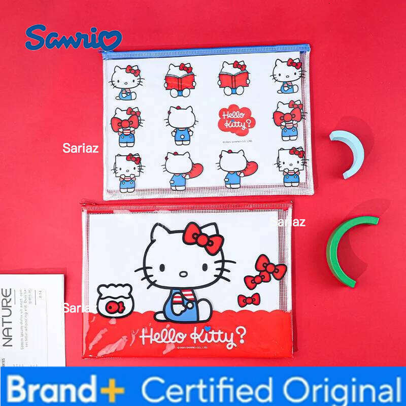 Sanrio A4 Mesh Zipper Bag Hello Kitty File Storage Pouch High Value Large Capacity Organizer Folder for School Office H2601291