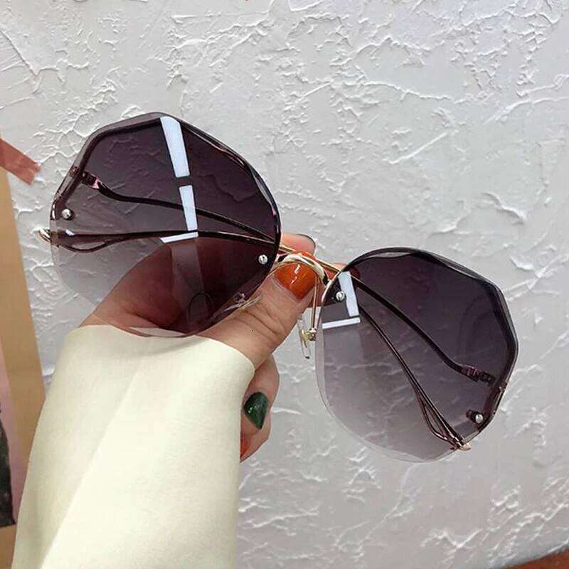 Irregular Round Sunglasses Woman Brand Designer Gradient Fashion Sun Glasses Female Rimless Metal Curved Temples Oculos De Sol H260129