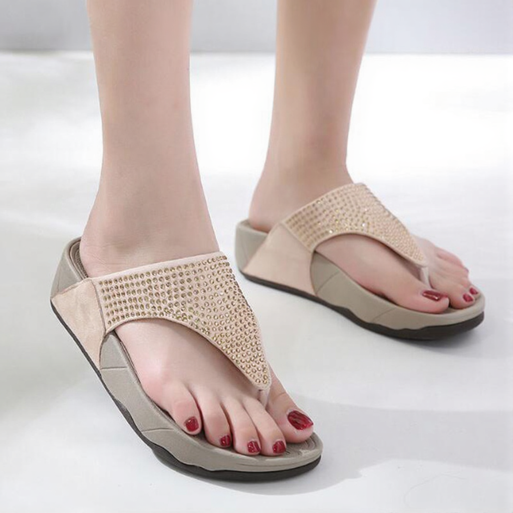 EOFK Rhinestone Summer Women Slippers Flip Flops Crystal Diamond Bling Beach Comfort Casual Fitflop Flat Slides Sandals Woman W220