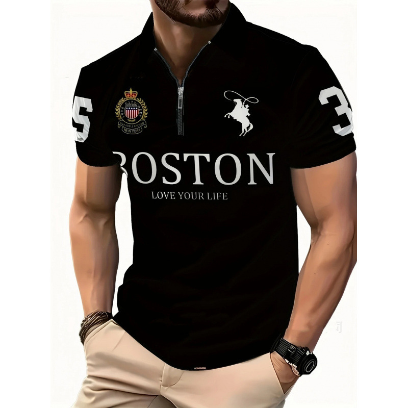 Luxury Brand Designer Clothes 2025 Hot Sale New Summer High-End Business Trendy Brand 3D Digital Print Turn-Down Collar Mens Zipper Polo Shirt