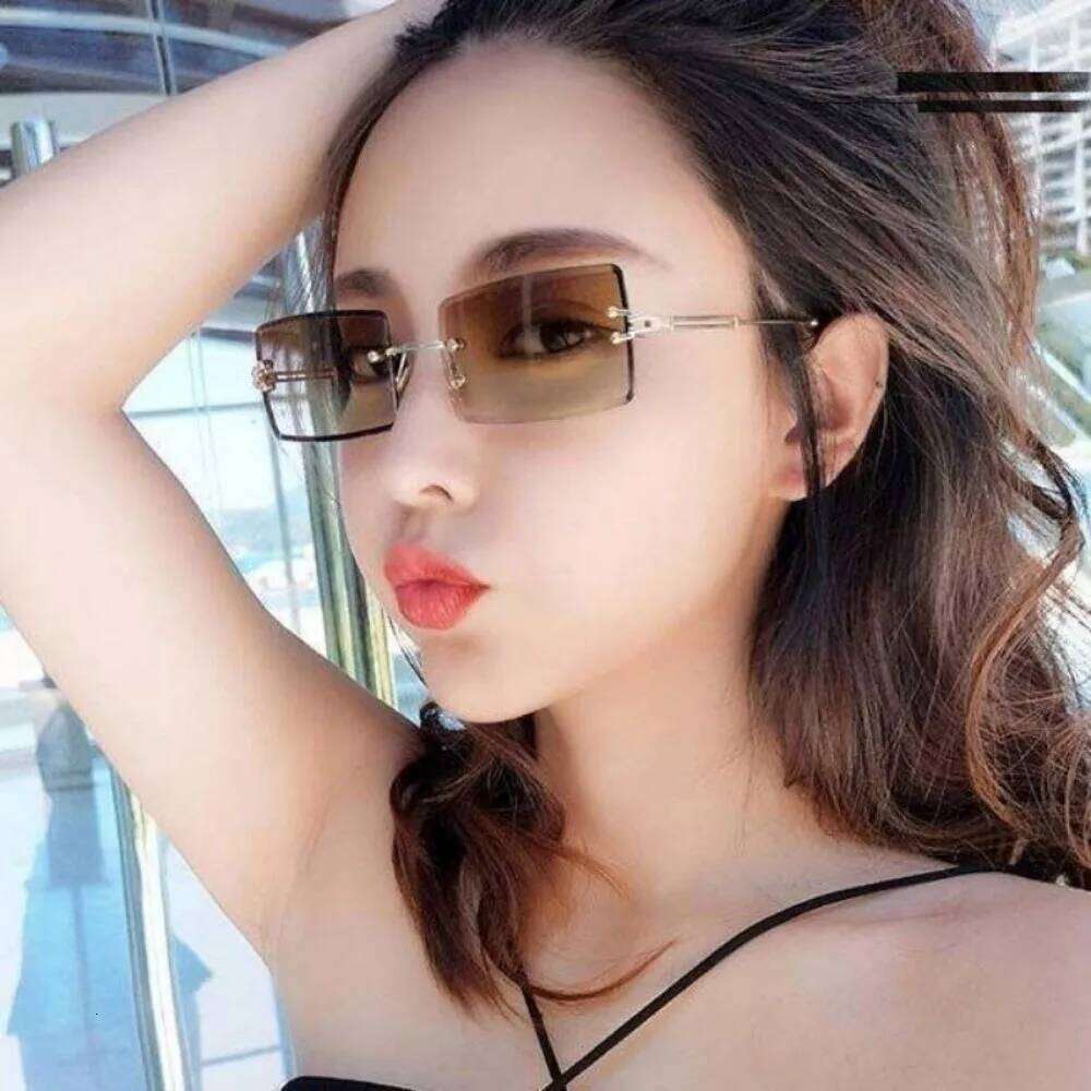 Luxury Brand Rectangle Ladies Sunglasses Rimless Square Sun Glasses for Women Men Color Gradient H260129