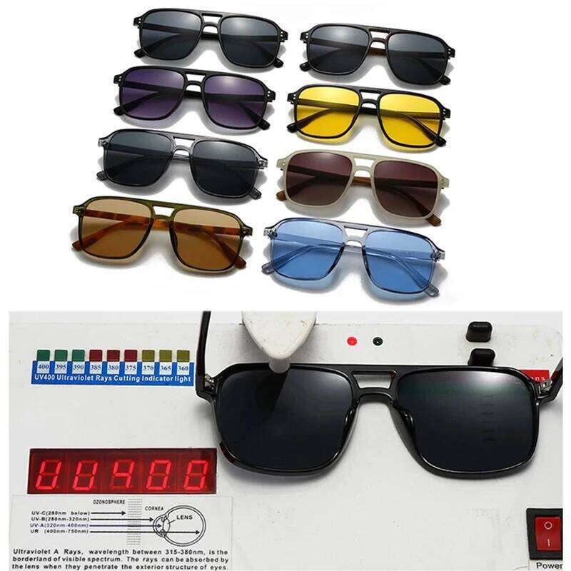 SO&EI Fashion Double Bridges Square Rivets Women Sunglasses Retro Men Gradient Shades UV400 Sun Glasses H260129
