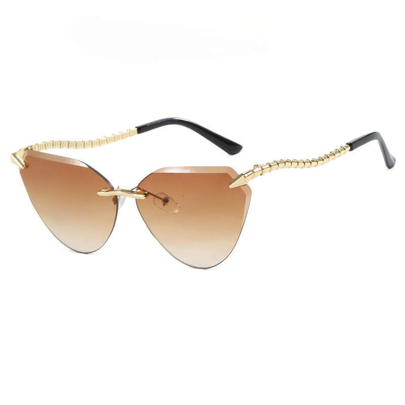Fashion Snake Sunglasses Leg Rimless Cut Edge Cat 1 Eye European American Style for Driving Outdoor Unisex Gift High Quality Texture