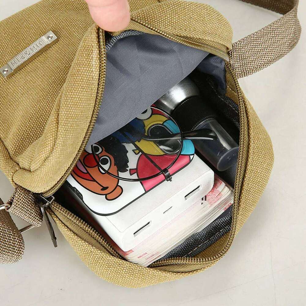 Men's Casual Canvas Shoulder Bag Crossbody Phone Pouch Small Backpack Leisure Tote Handbag for Men