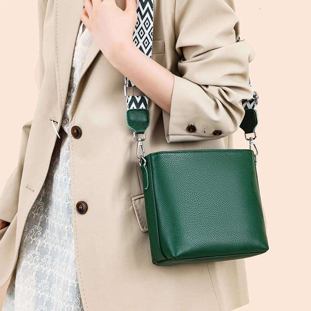 Genuine Leather Designer Tote Soft Casual Shoulder with Guitar Strap Vintage Bucket Bag Satchel Purse