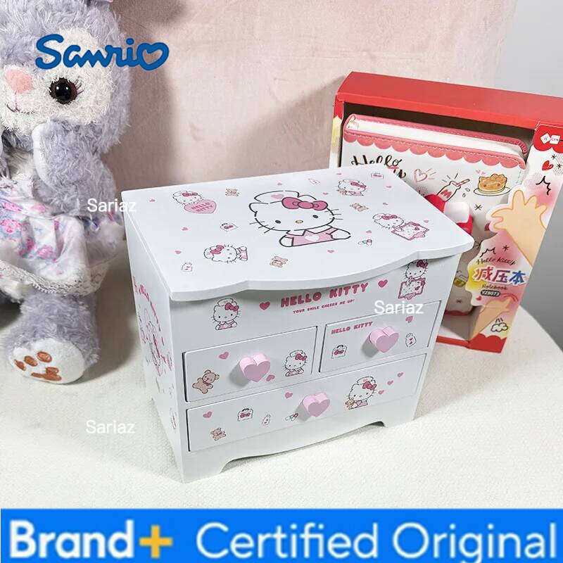 Sanrio HelloKitty Wooden Desktop Box, Exquisite Jewelry Storage Cabinet, Suitable for Gift Giving H260129 H260129