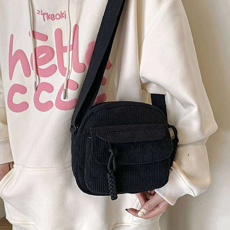 Korean Harajuku Messenger Bags Corduroy Women's Small Shoulder Teenager Girl Crossbody Bag Cute Tote Student Bolsa