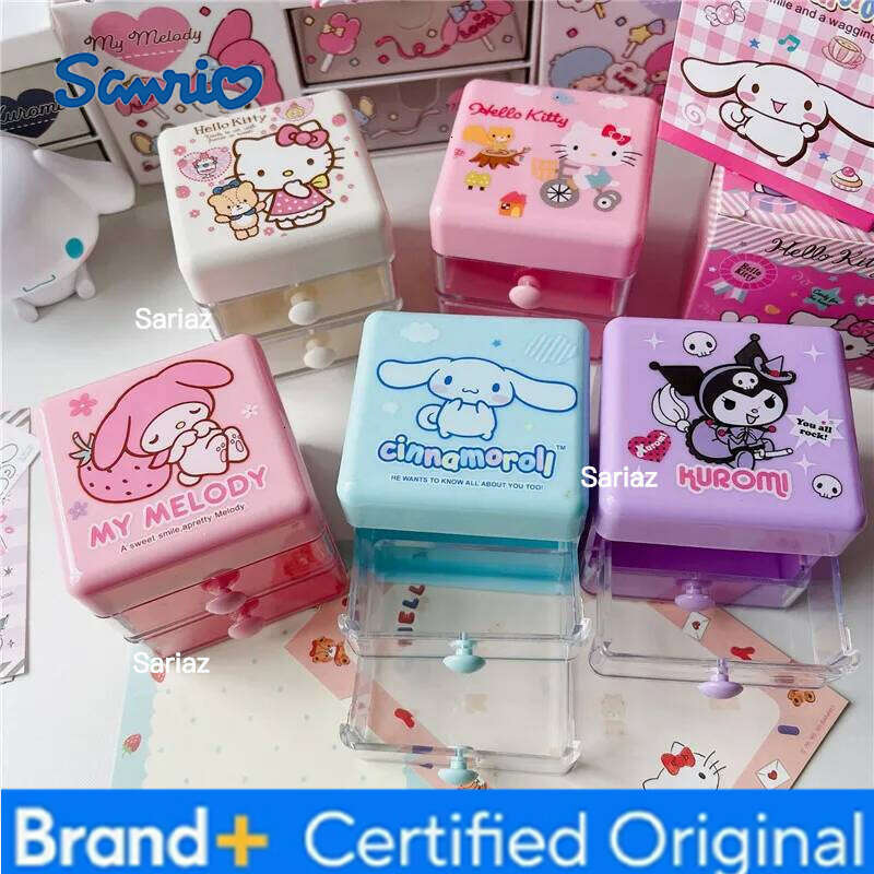 Sanrio Multifuncti Cinnamoroll Hello Kitty My Melody Jewelry Desktop Box Cartoon Mini Bilayer Storage Boxes H2601291
