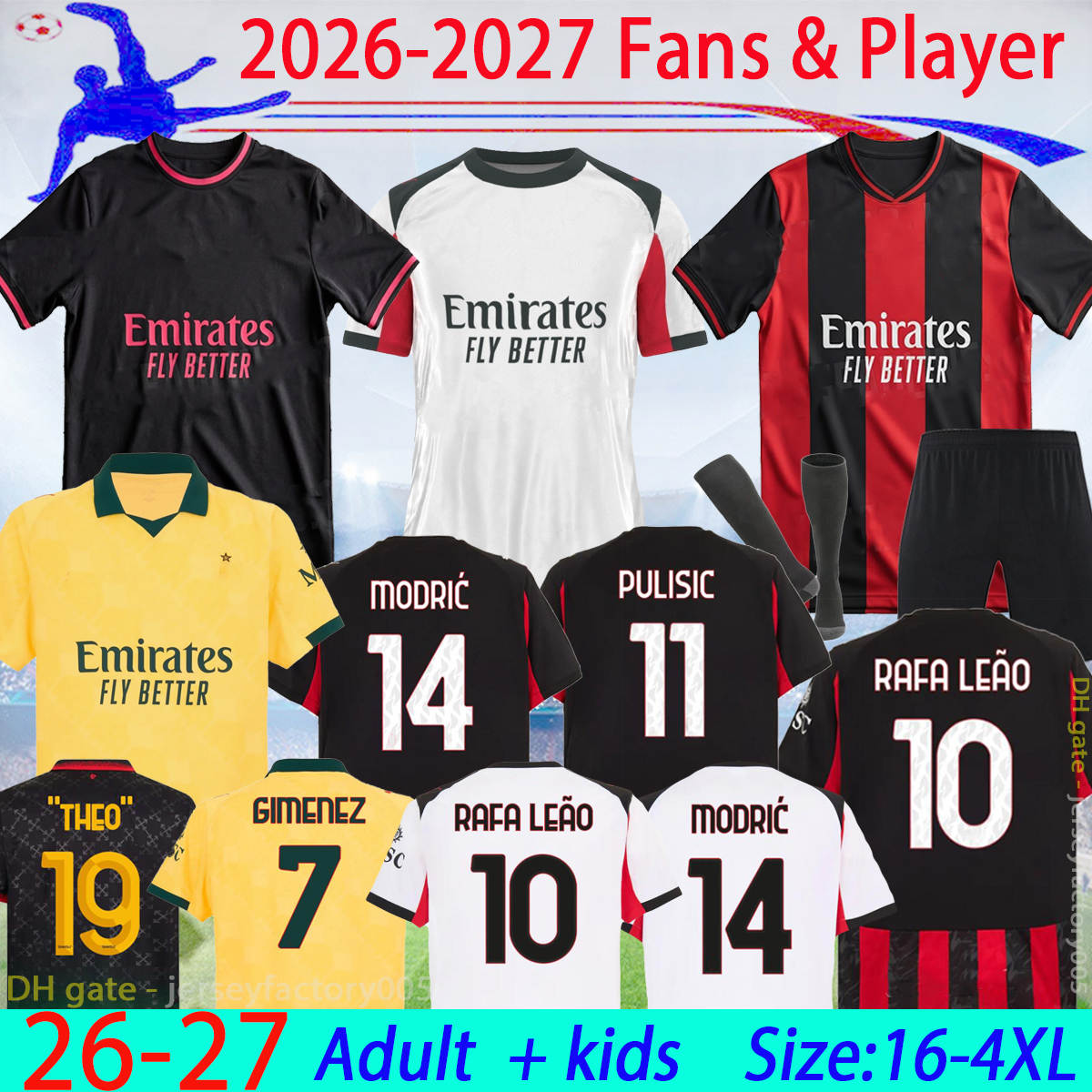 26 27 AC125TH PULISIC RAFA LEAO soccer jerseys 2026 JOAO FELIX KJAER milanS home BRAHIM away MODRIC REBIC THEO BENNACER KESSIE football KIT 16-4XL