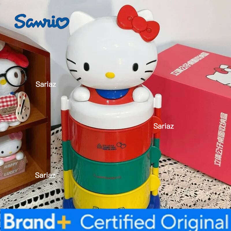 Sanrio Kt Three-Layer Rotating Box Cat Head Organizer Girls Gift For Besties Jewelry Storage Home Decor Accessories H260129 H260129