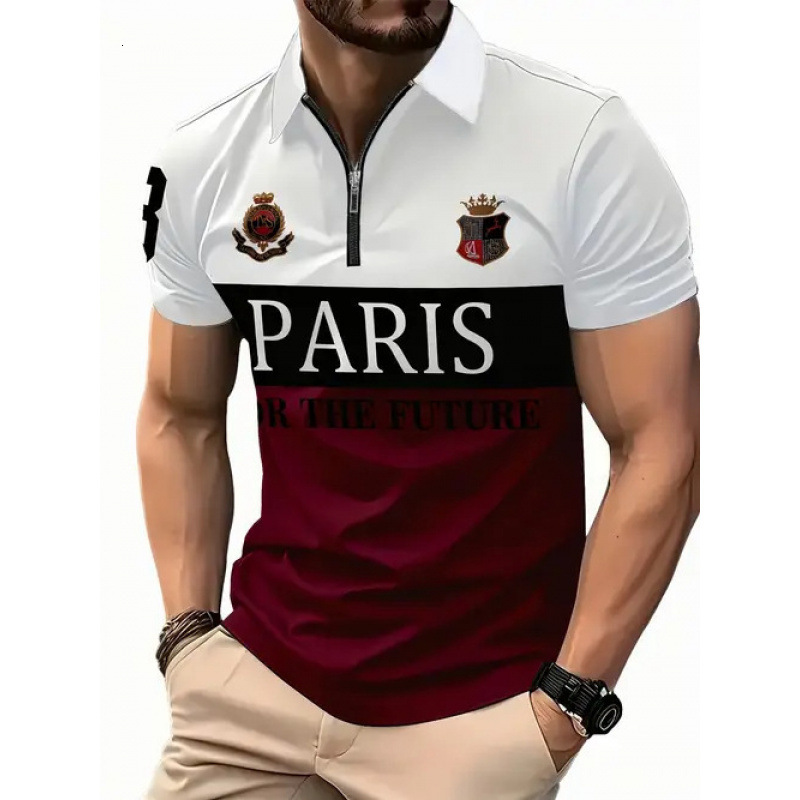 Luxury Brand Designer Clothes 2025 Hot Sale New Summer High-End Business Trendy Brand 3D Digital Print Turn-Down Collar Mens Zipper Polo Shirt