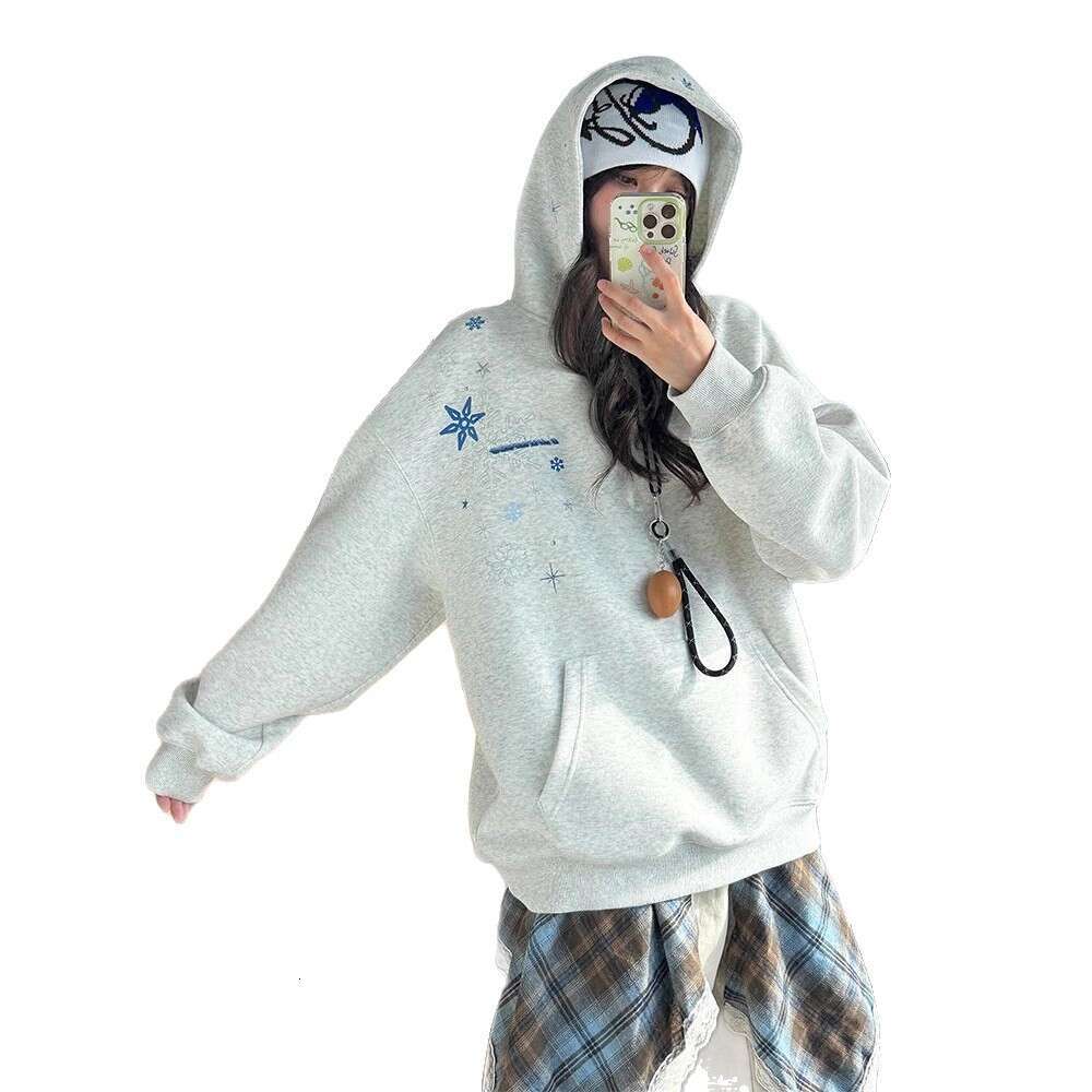 Cross-Border Foreign Trade Embroidered Hooded Sweatshirt For Women, Autumn New Loose Casual Gray Pullover Top Jacket Trend - view 6