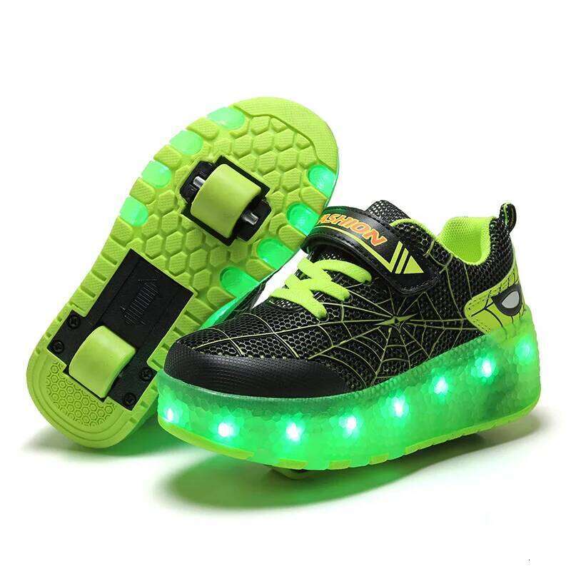 Boys Girls LED Light Up USB Charging Children Roller Skate Casual Skateboarding Sports Shoes Kids Sneakers Y260128