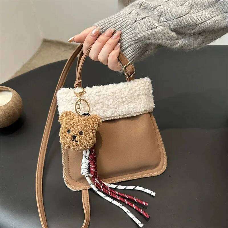 Winter Autumn Cute Bear Fluffy for Women High-end Furry Small Single Shoulder Crossbody Girls Phone Bag