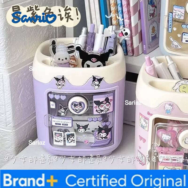 Sanrio Kawaii Desktop My Melody Kuromi Cinnamoroll Diy Sticker Box Makeup Brush Storage Tube Pen Holder Gift H260129 H260129