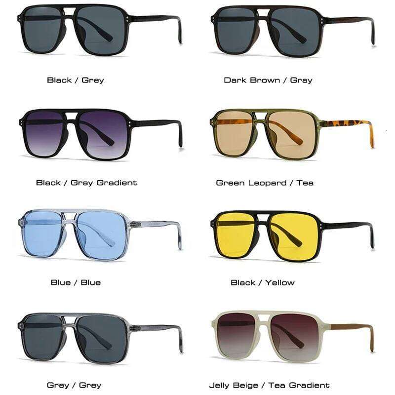 SO&EI Fashion Double Bridges Square Rivets Women Sunglasses Retro Men Gradient Shades UV400 Sun Glasses H260129