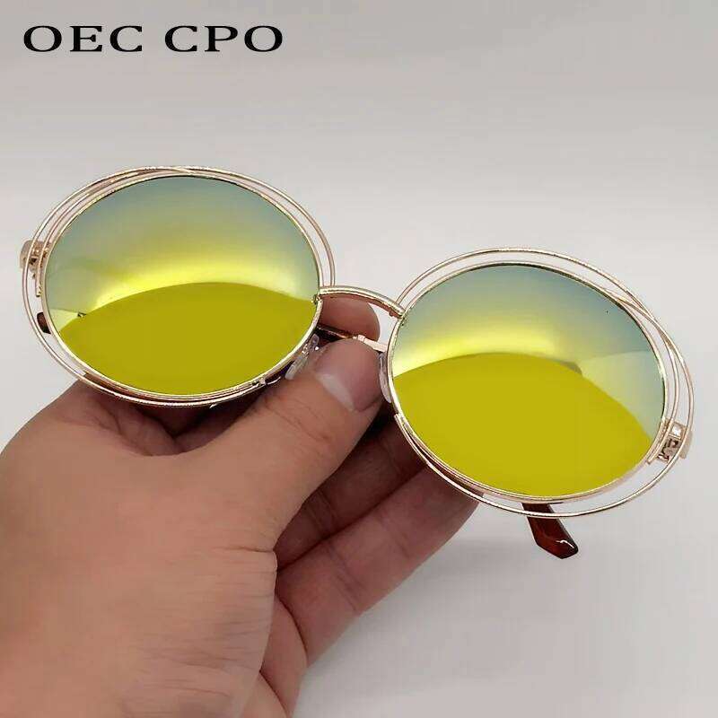 OEC CPOVintage Round Sunglasses for Women Fashion Metal Big Frame Sun Glasses Female Goggles Oculos De Sol H260129