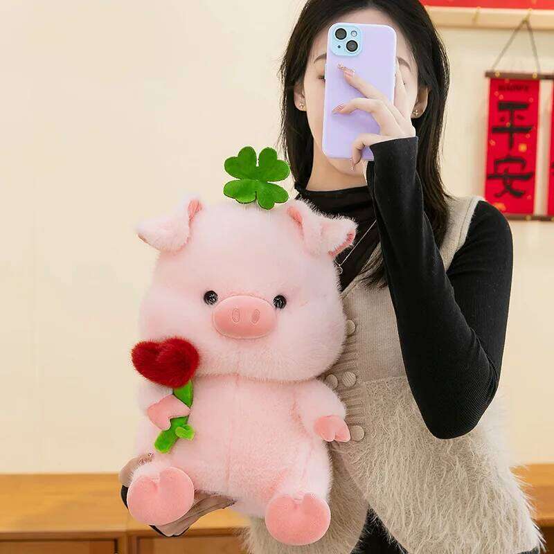 1pc 25cm/9.84in Pig cartoon bow hug flower pig children sleeping pillow doll spot plush toys Y260128